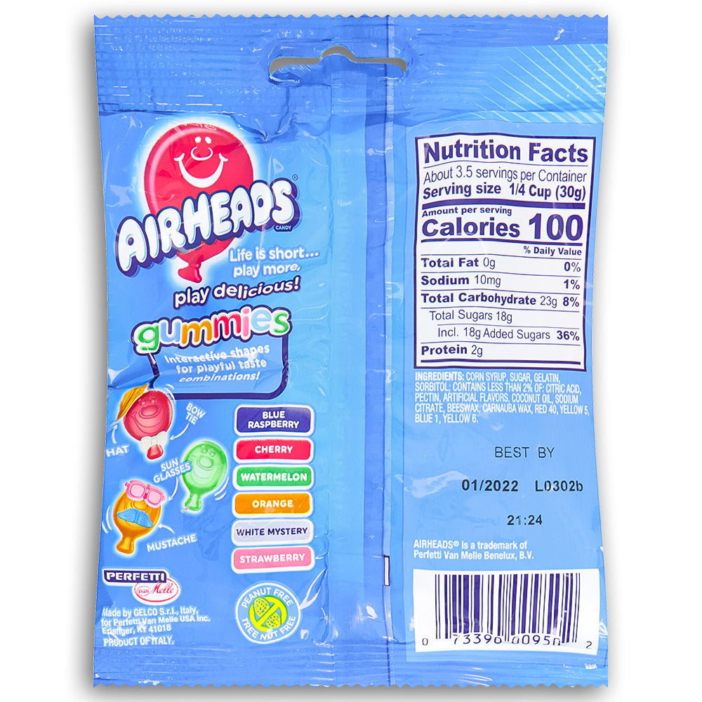 Airheads Gummies Original Fruit Gummy Candy 3.8 oz Back Ingredients
