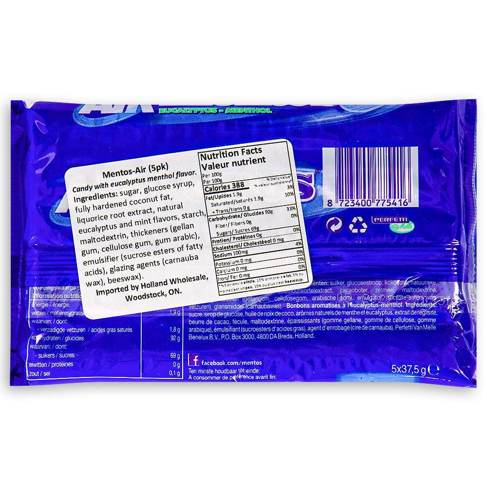 Mentos Air Eucalyptus Menthol - 5 Pack Back Ingredients