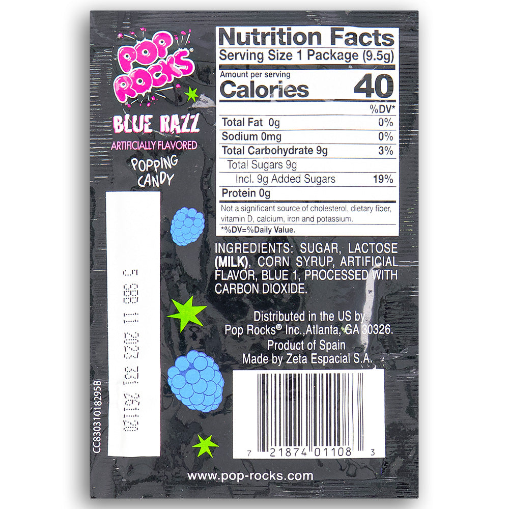 Pop Rocks Blue Razz Popping Candy Back Ingredients