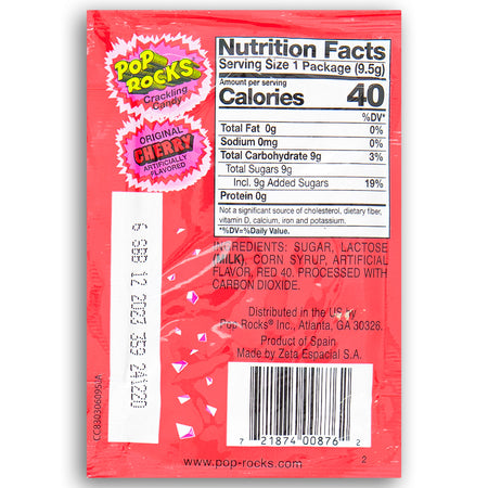 Pop Rocks Original Cherry Popping Candy Back Ingredients
