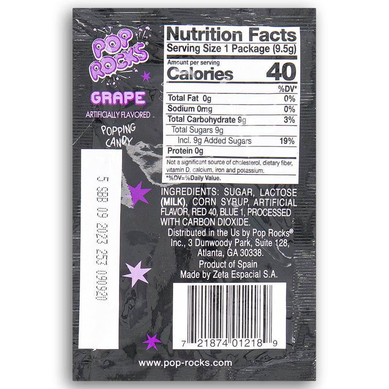 Pop Rocks Grape Popping Candy Back Ingredients