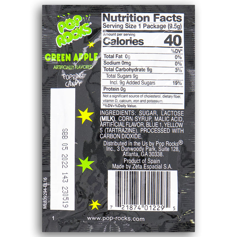Pop Rocks Green Apple Popping Candy Back Ingredients