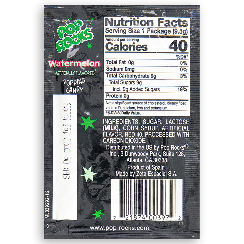 Pop Rocks Watermelon Popping Candy Back Ingredients