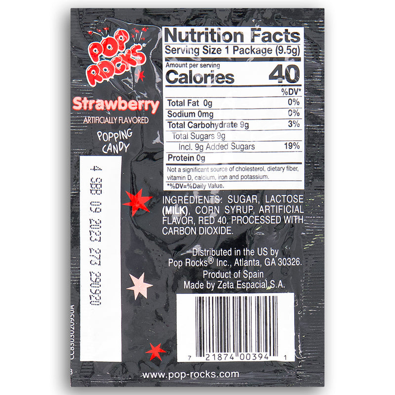 Pop Rocks Strawberry Popping Candy Back Ingredients