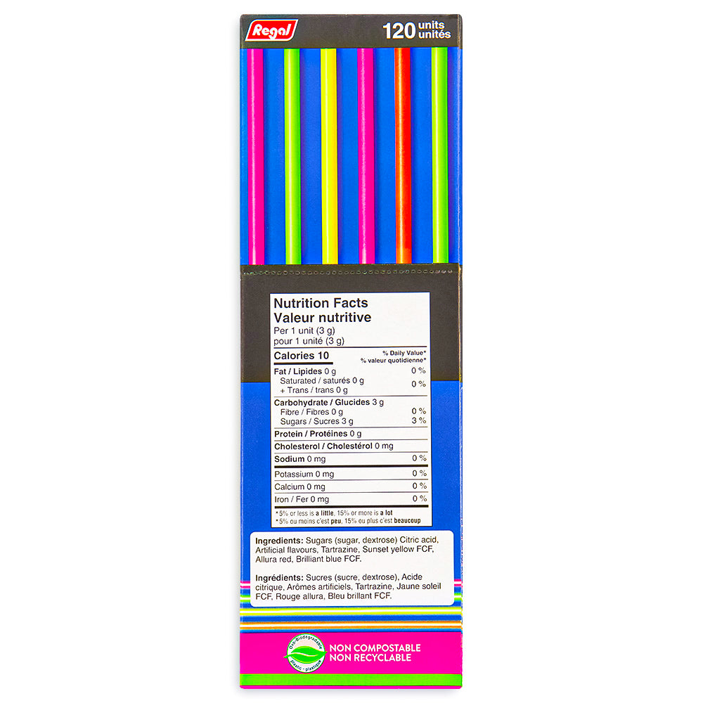 Neon Lazers Candy Straws 120 CT Back 