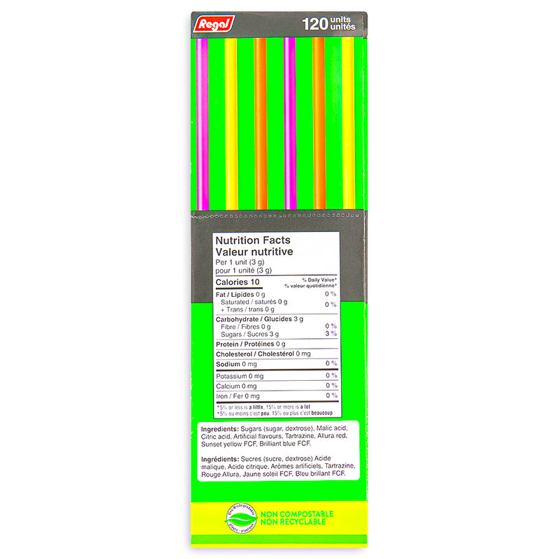 Neon Sour Candy Straws 120 CT Back