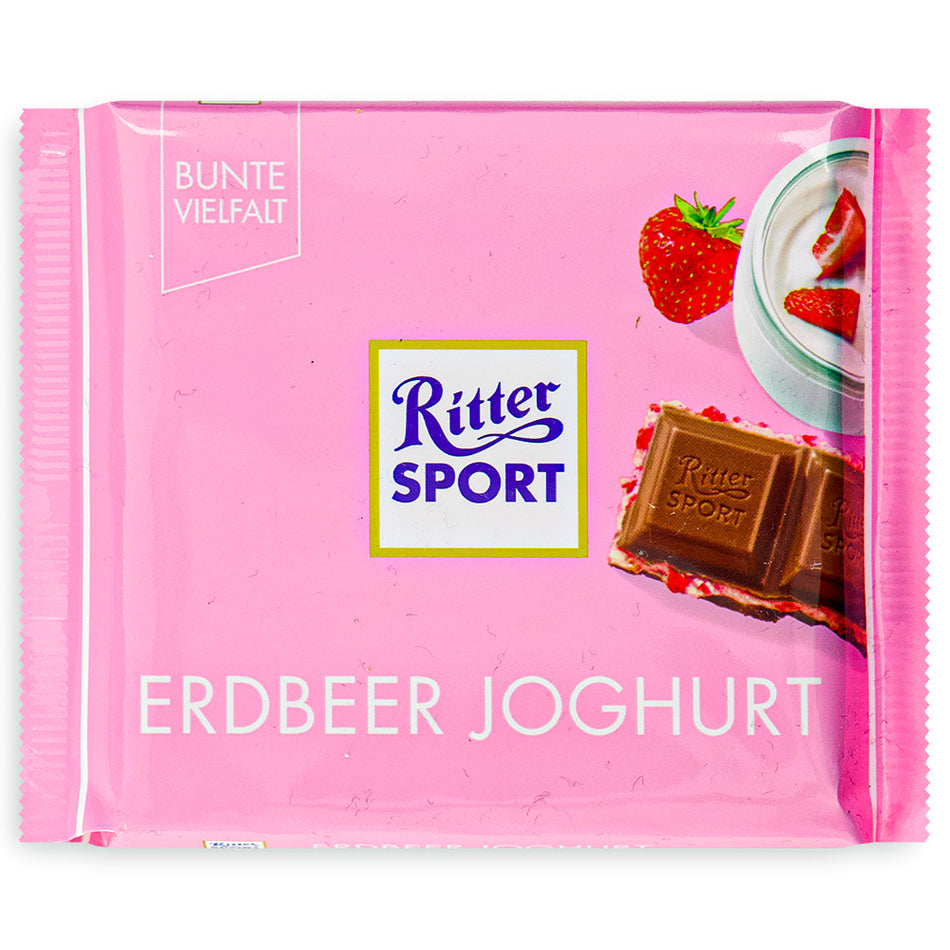 Ritter Sport Milk Chocolate with Strawberries and Yogurt Erdbeer Joghurt 100g Front