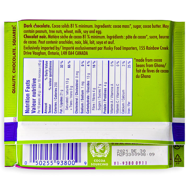 Ritter Sport Dark Chocolate Extra Intense 100 g Back Ingredients