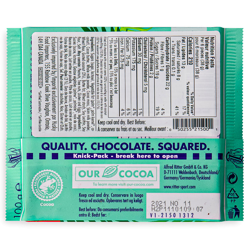 Ritter Sport Hula Hula  Kokoswaffel 100 g Back Ingredients