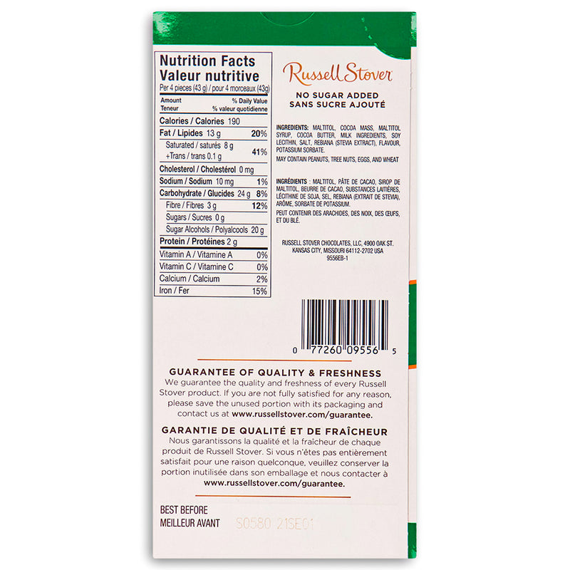 Russell Stover No Sugar Added Truffle Bar 85g Back