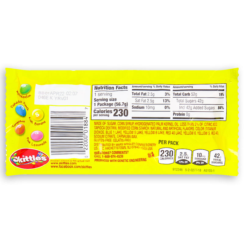 Skittles Brightside Candies 56g Back Ingredients