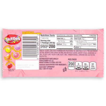 Skittles Smoothies 1.76oz Back Ingredients
