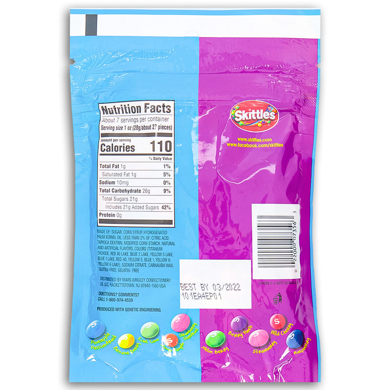 Skittles Mash Ups Tropical+Wild Berry Candies Back Ingredients