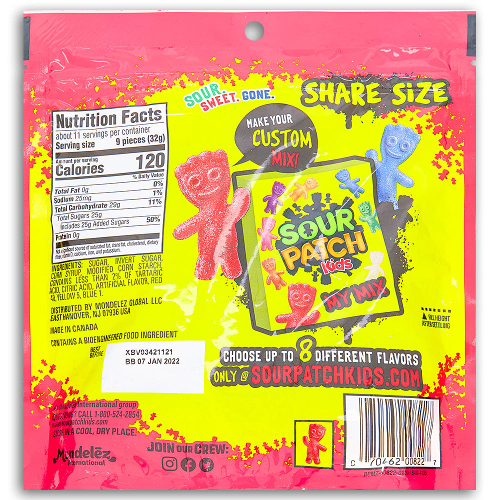 Sour Patch Kids Strawberry Candies 12 oz Back Ingredients