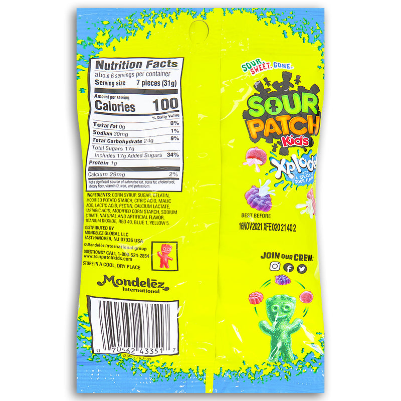 Sour Patch Kids Xploderz Candy 184g Back Ingredients