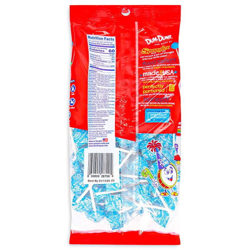 Dum Dums Color Party Ocean Blue Cotton Candy Lollipops 75 CT Back