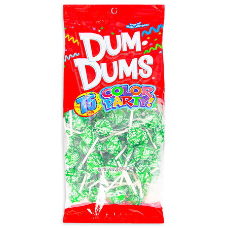 Dum Dums Color Party Bright Green Sour Apple Lollipops 75 CT Front