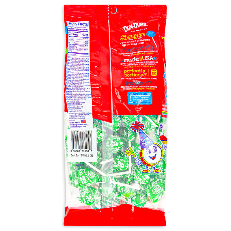 Dum Dums Color Party Bright Green Sour Apple Lollipops 75 CT Back