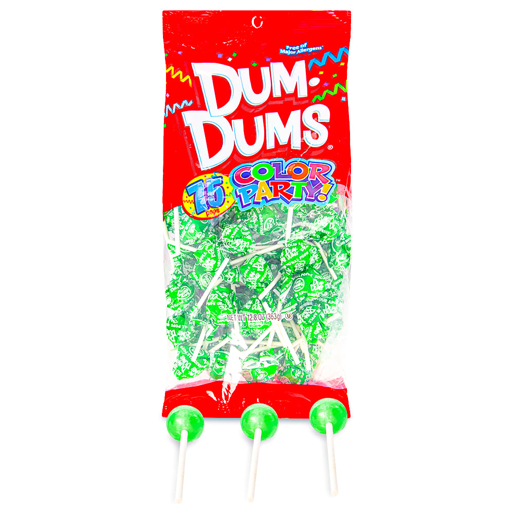 Dum Dums Color Party Bright Green Sour Apple Lollipops 75 CT