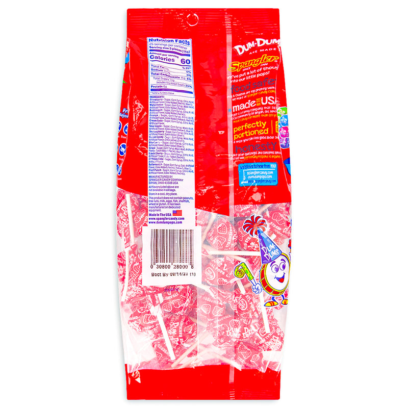 Dum Dums Color Party Red Strawberry Lollipops 75 CT Back