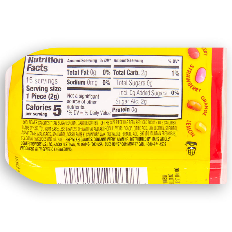 Starburst Original Gum Hero Bottle Back Ingredients