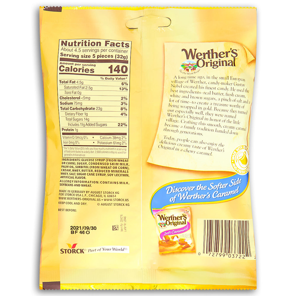 Werther's Original Chewy Caramels 5oz Back Ingredients