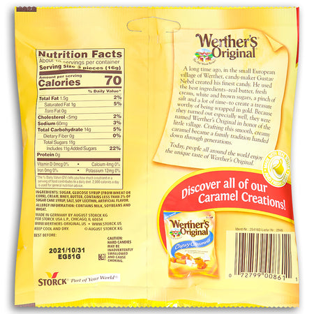 Werther's Original Caramel Hard Candies 155g Back Ingredients