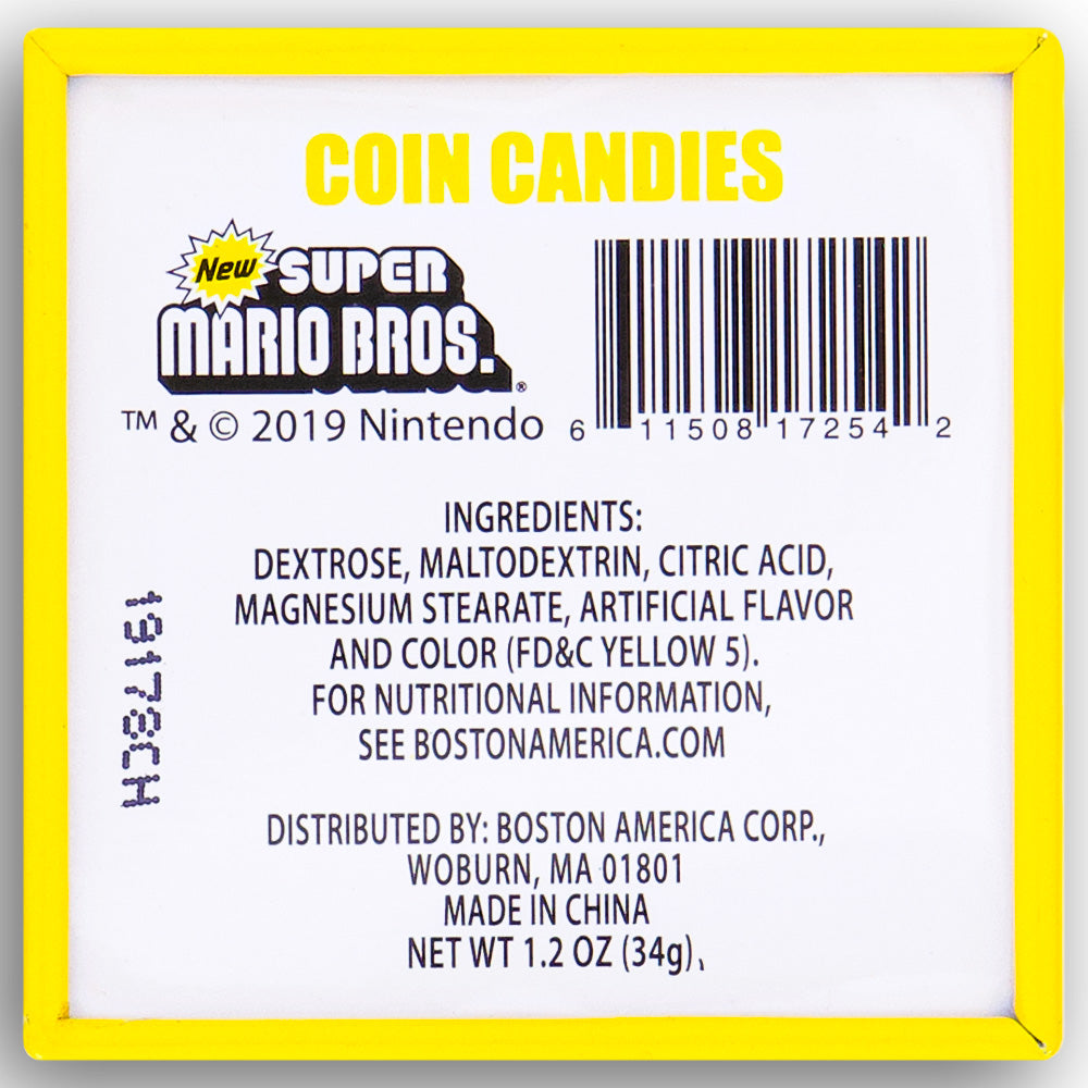Boston America Super Mario Coin Candies Back Ingredients