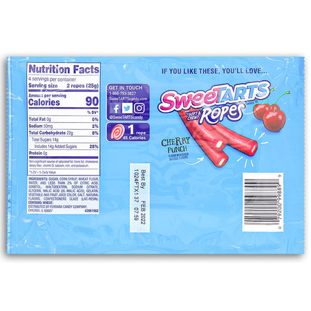 Sweetarts Ropes Tangy Strawberry 3.5oz Back Ingredients