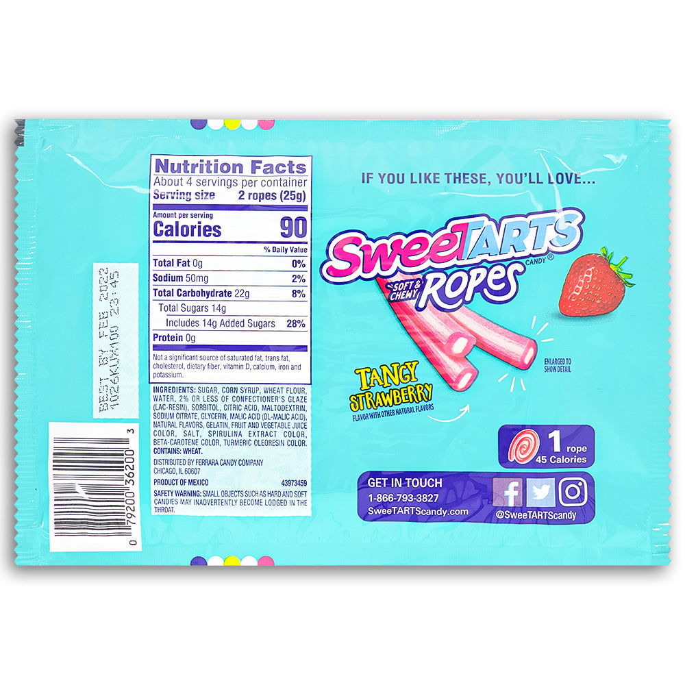 Sweetarts Twisted Rainbow Punch Soft & Chewy Ropes 3.5 oz Back Ingredients