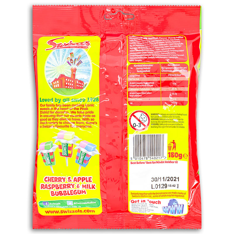 Swizzels Drumstick Lollies 180g Back Ingredients