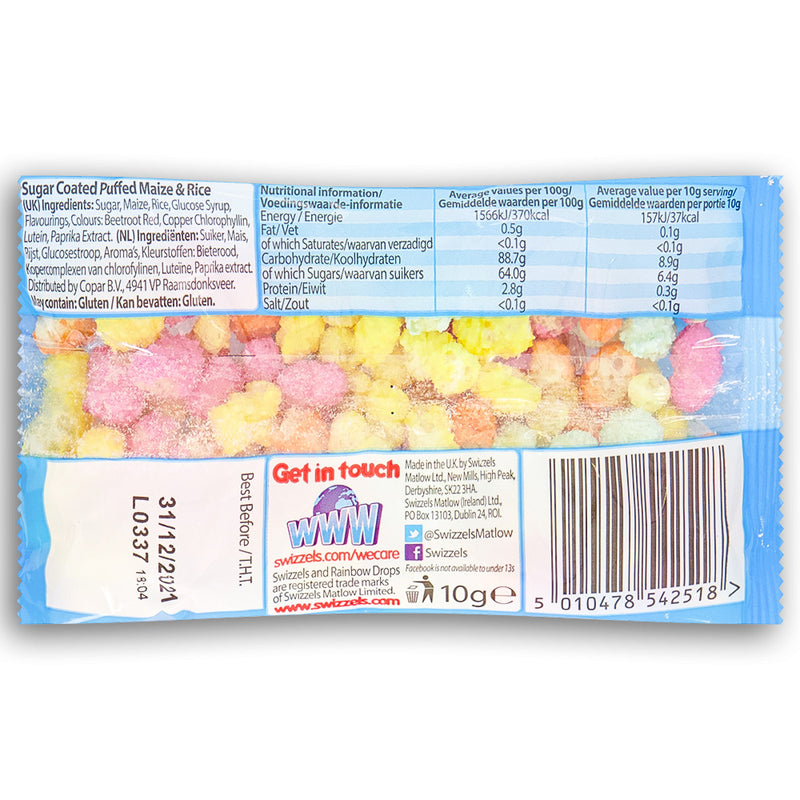 Swizzels Rainbow Drops 10 g Back Ingredients