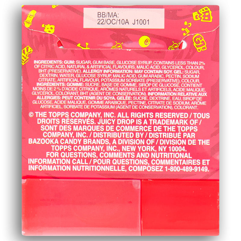 Juicy Drop Gum Back Ingredients