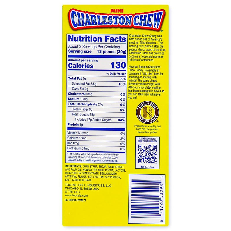 Mini Charleston Chew Vanilla Theatre Pack 3.5oz Back