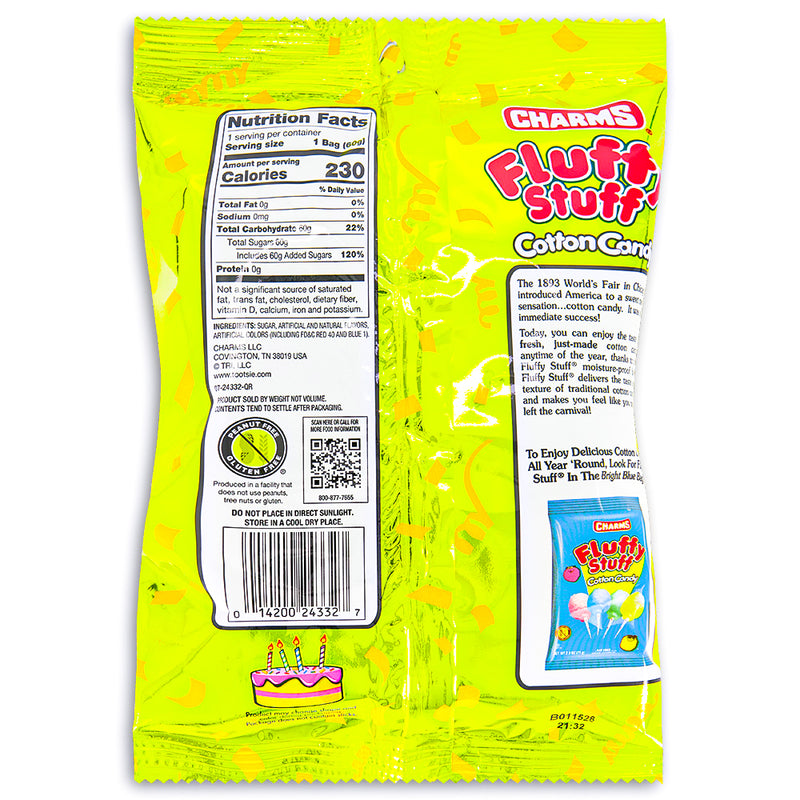 Charms Fluffy Stuff Birthday Cake Cotton Candy Back Ingredients