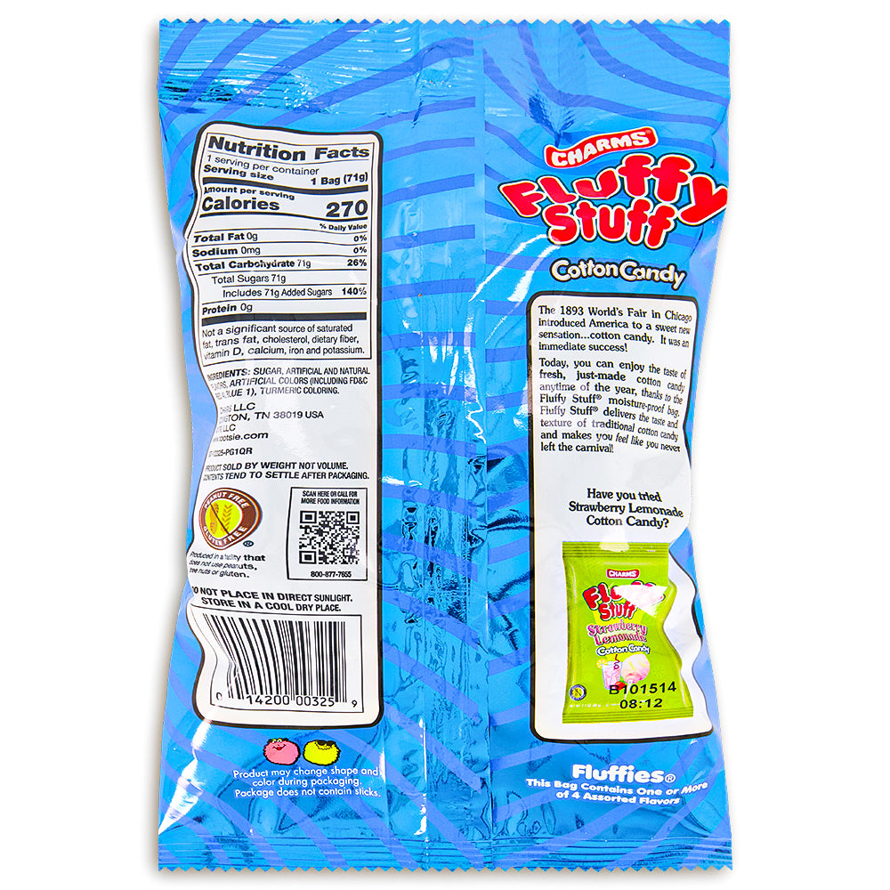 Charms Fluffy Stuff Cotton Candy Bag 2.5 oz. Back ingredients