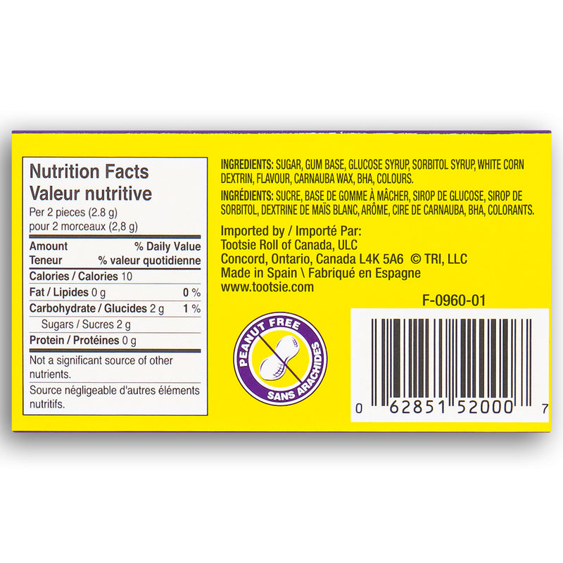 Thrills Gum Back Ingredients
