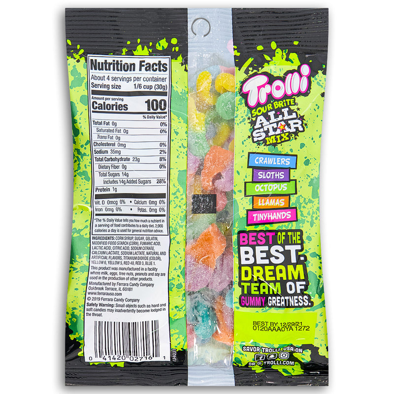 Trolli Sour Brite All Star Mix 4.25oz back Ingredients