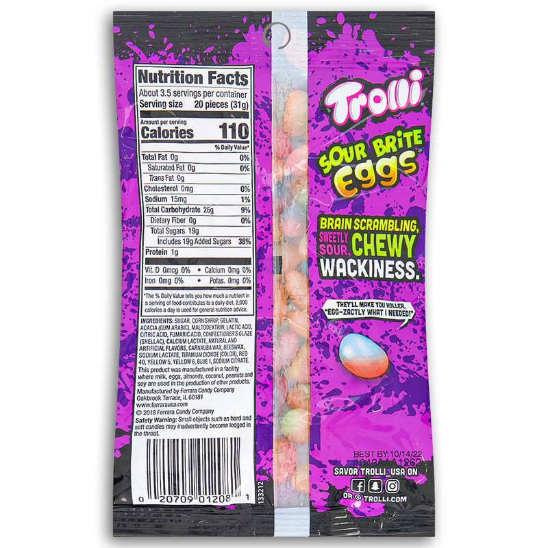 Trolli Sour Brite Eggs 4oz Back ingredients