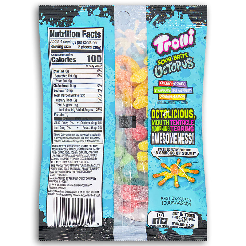 Trolli Sour Brite Octopus 120g Back Ingredients