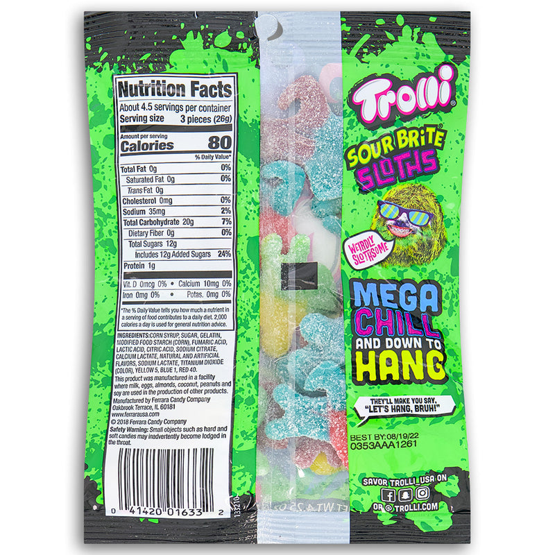 Trolli Sour Brite Sloths 120g Back Ingredients