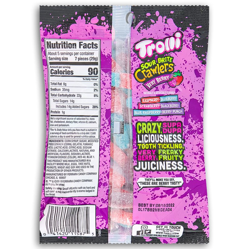 Trolli Sour Brite Crawlers Very Berry 142g Back Ingredients