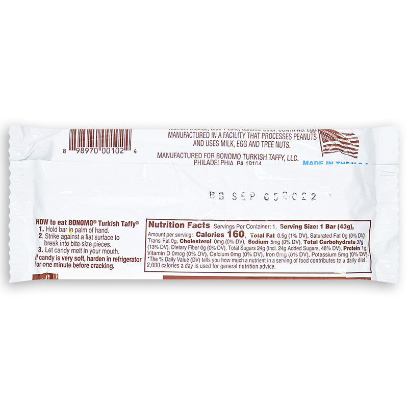 Bonomo Turkish Taffy Chocolate Back Ingredients