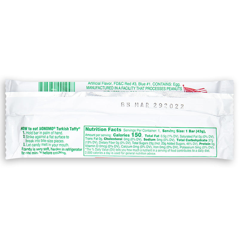 Bonomo Turkish Taffy Strawberry Back Ingredients