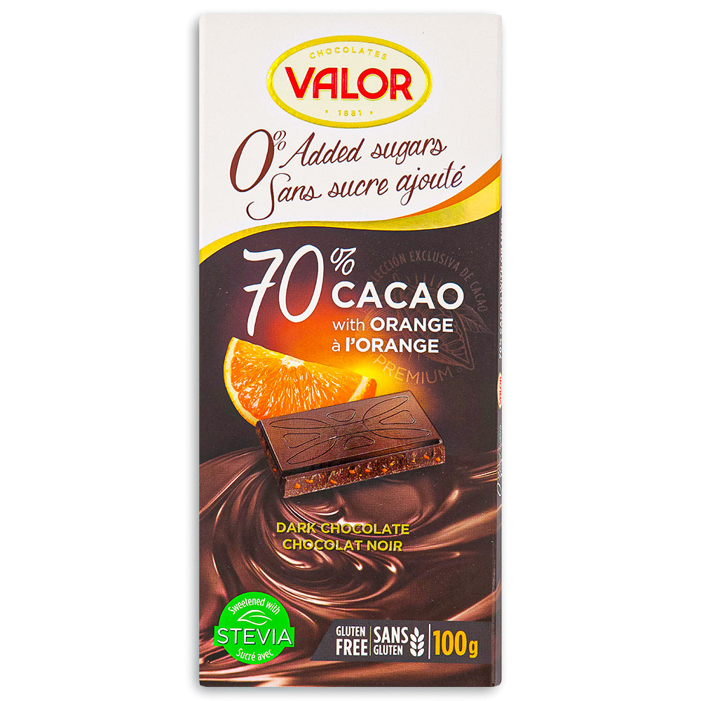 Valor 70% Cacao with Orange Sugar Free 100 g Front