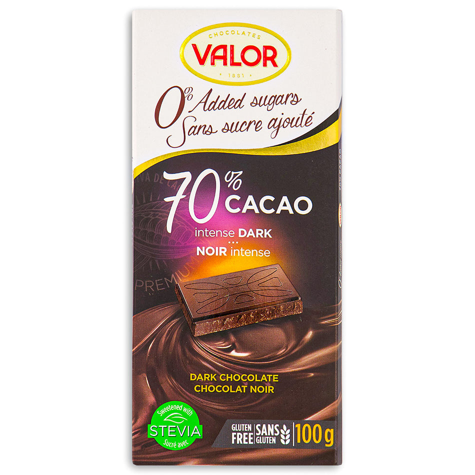 Valor 70% Cacao Intense Dark Sugar Free 100 g Front