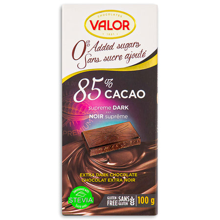 Valor 85% Dark Chocolate Sugar Free 100 g Front