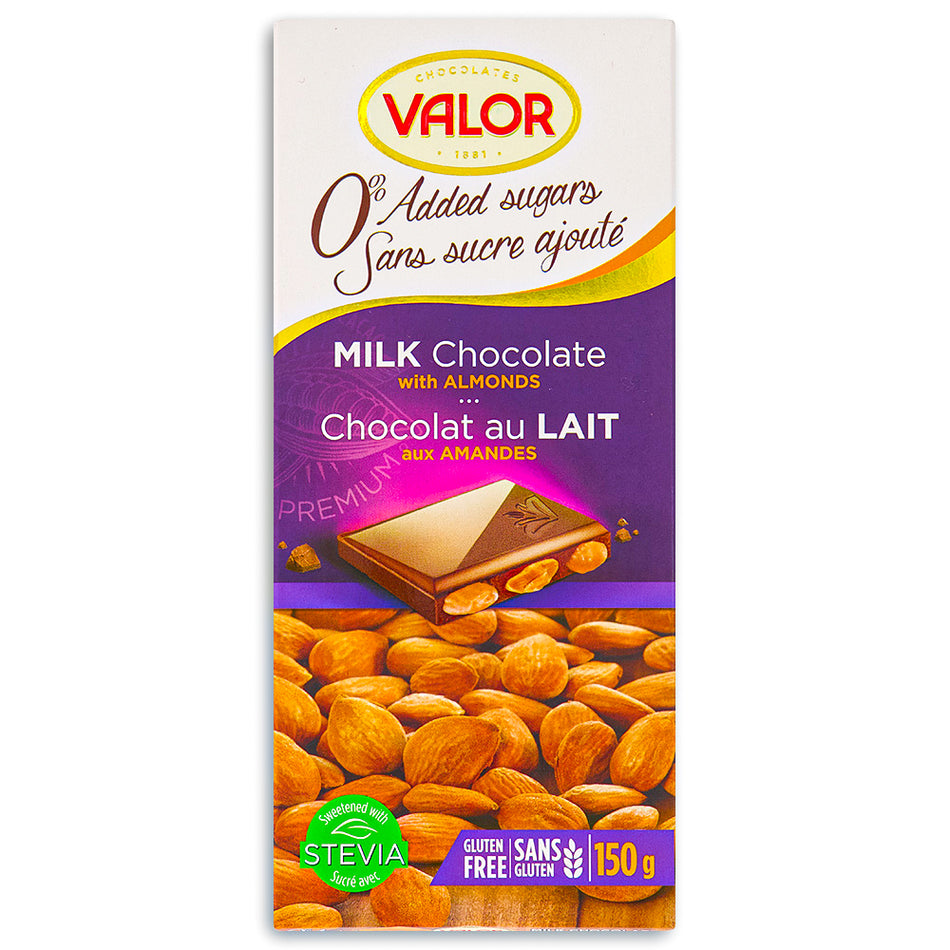 Valor Milk Chocolate with Almonds Sugar Free 150 g Front 