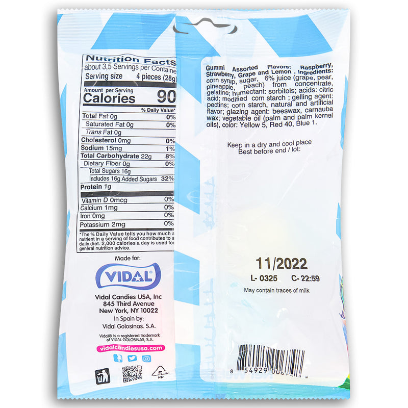 Vidal Gummi Unicorns 100g Back Ingredients