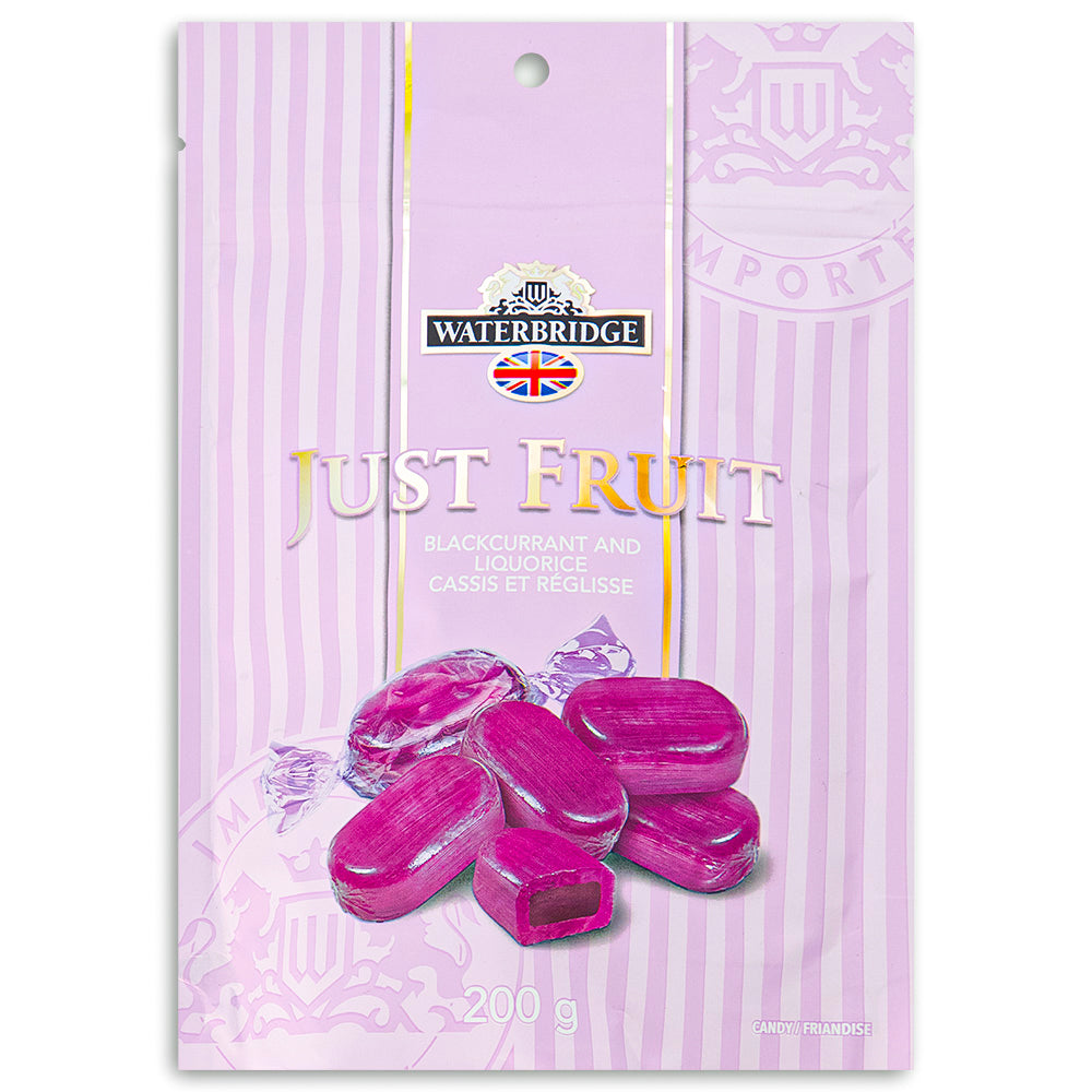 Waterbridge Just Fruit Black Currant and Liquorice 200g Front - British Candy